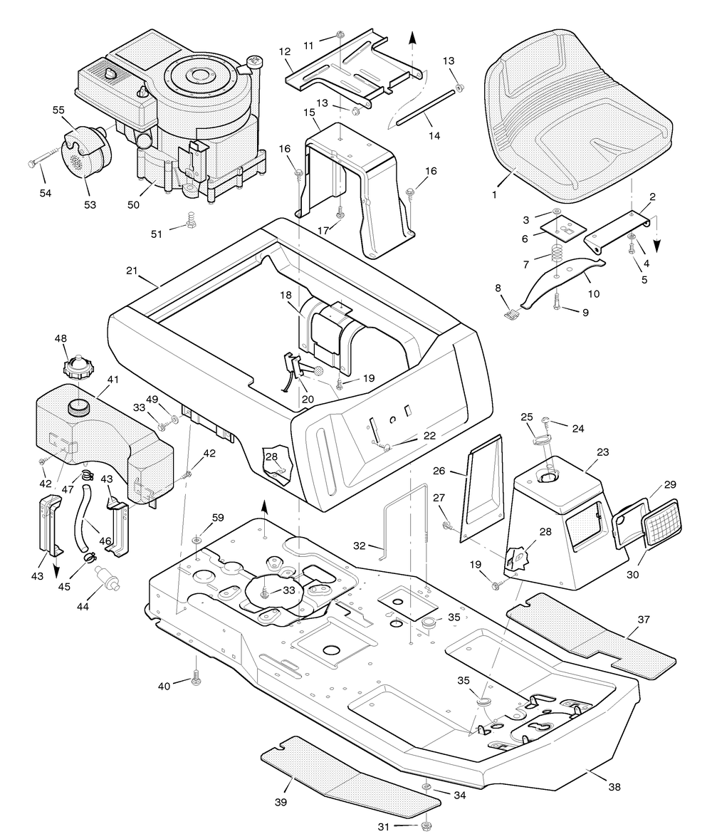 Body Chassis Diagram and Parts List for 30560X5D 1996 Briggs and Stratton Lawn Tractor